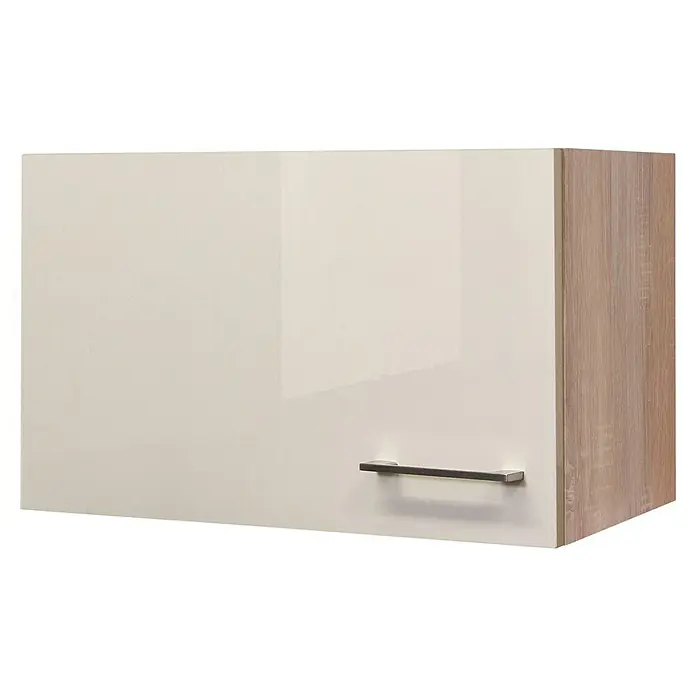 Flex-Well Palma Küchen-Hängeschrank - 32 x 60 x 32 cm, Dekor Front: Kaschmir Glanz - Ein hellbrauner, hängender Küchenschrank mit einer glänzenden, hellen Tür und einem Griff aus Metall ist auf dem Bild zu sehen.