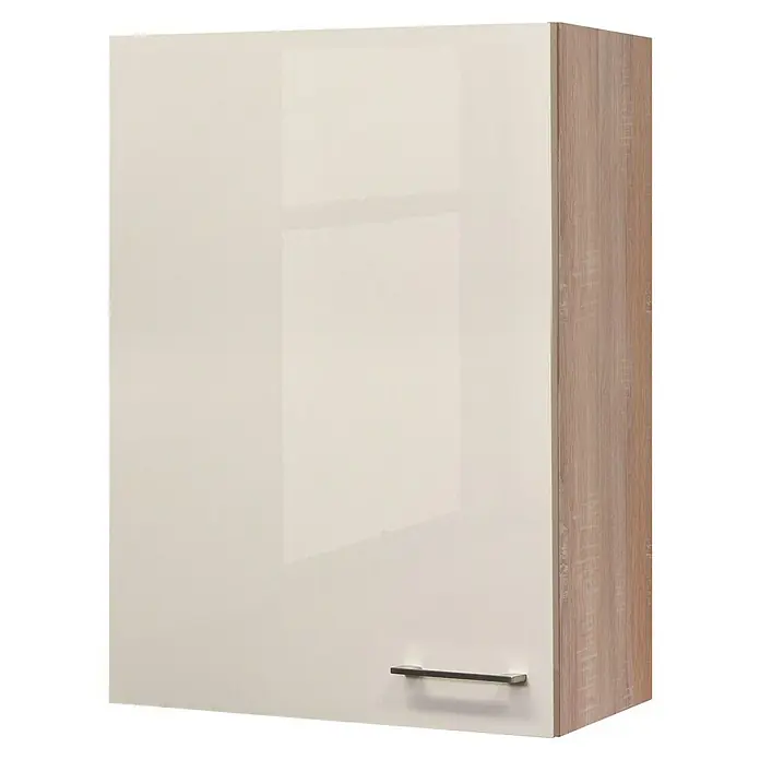 Flex-Well Palma Küchen-Hängeschrank - 32 x 60 x 89 cm, Dekor Front: Kaschmir Glanz - Ein stilvoller Hängeschrank mit glänzender Front und hölzernen Seitenteilen, ideal für moderne Küchen und Badezimmer.