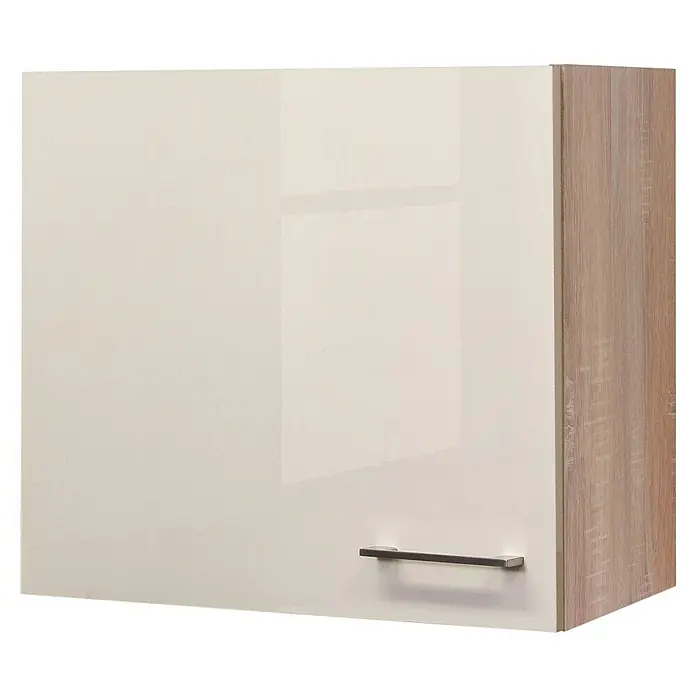 Flex-Well Palma Küchen-Hängeschrank - 32 x 60 x 54 cm, Dekor Front: Kaschmir Glanz - Hochglänzender Hängeschrank in Creme und Holzoptik mit Griffleiste für die Küche oder den Wohnbereich.