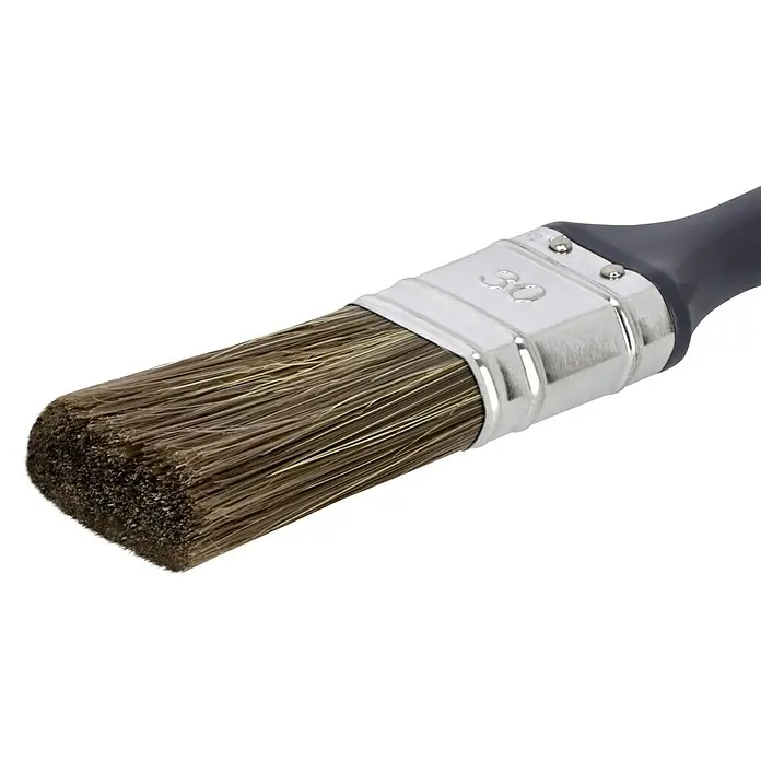 Lasurpinsel-Set - 4 -tlg. - Nahaufnahme eines 30-mm-Lackierpinsels mit braunen Borsten und grauem Griff.