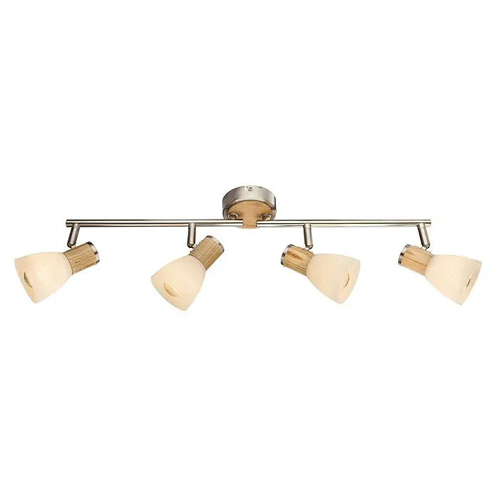 Globo Gylfii Deckenstrahler - 160 W, L x B x H: 60 x 9 x 15,5 cm, Nickel matt, Opal, E14, Anzahl Leuchtmittel: 4 Stk. - Eine moderne Deckenleuchte mit vier Strahlern, die ein warmes Licht erzeugt und eine stilvolle Ergänzung für jeden Raum darstellt.