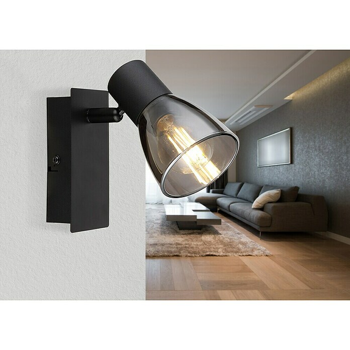 Globo Claude Foco de pared (40 W, L x An x Al: 16 x 7 x 14 cm, Negro, E14) | BAUHAUS