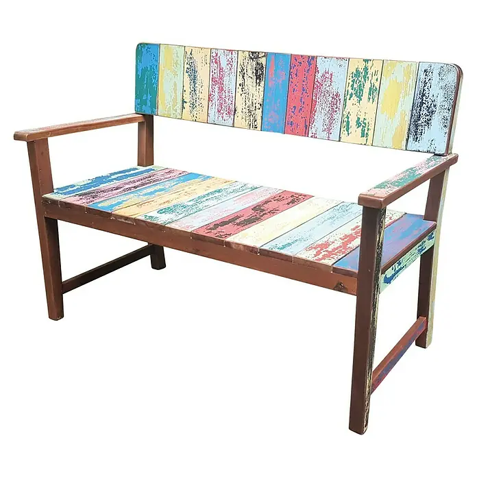 Sunfun Gartenbank aus Bootsplanken - B x T x H: 124 x 60 x 88 cm, Mehrfarbig - Abgebildete, farbenfrohe Gartenbank. Die Bank besteht aus Holz und ist in verschiedenen Farben gestrichen. Perfekt für den Garten oder die Terrasse.