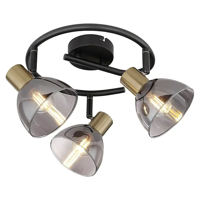 Globo Regleta Jay - 25 W, L x An x Al: 9 x 9 x 17,5 cm, Negro, E14 - Lámpara de techo moderna con tres focos en negro y dorado para iluminar cualquier espacio.