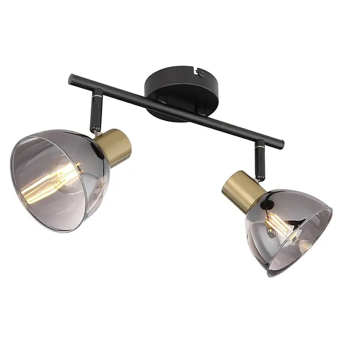 Globo Regleta Jay - 25 W, L x An x Al: 30 x 11 x 17,5 cm, Negro, E14 - Moderna lámpara de techo con dos focos en negro y dorado, ideal para una iluminación elegante.\n