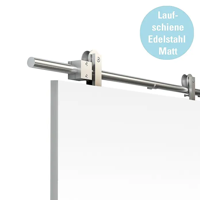 Diamond Doors Holzschiebetür-Beschlag Galaxy - Edelstahloptik, Art Beschlag: Offen, 2.000 mm - Laufschiene Edelstahl Matt.