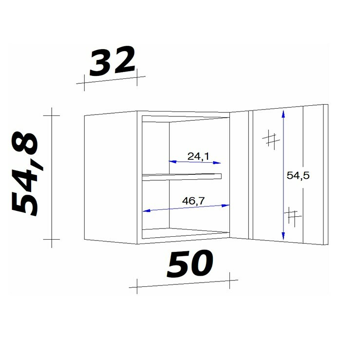 Flex-Well Sofia Glas-Hängeschrank (32 x 50 x 54 cm, Dekor Front: Akazie)