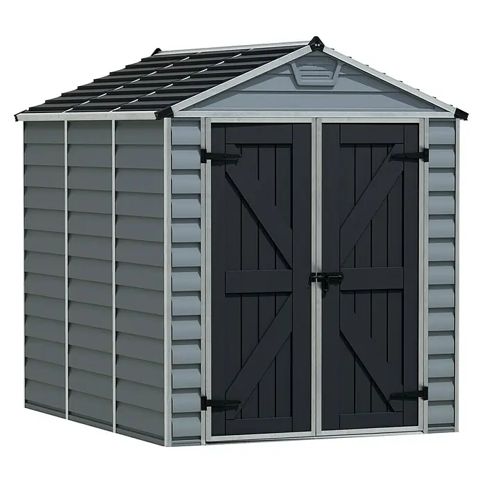 Palram – Canopia Caseta de jardín Skylight - Medidas ext. (An x Pr): 185 x 229 cm, Plástico, Antracita/gris - Caseta de jardín moderna con doble puerta y diseño gris. Ideal para herramientas y equipos de jardín.