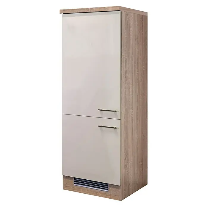 Flex-Well Palma Ergänzungsblock - 60 x 60 x 161 cm, Dekor Front: Sonstige - Ein moderner weißer Schrank mit Holzdetails. Dieser funktionale Schrank bietet Stauraum und passt gut zu verschiedenen Einrichtungsstilen.