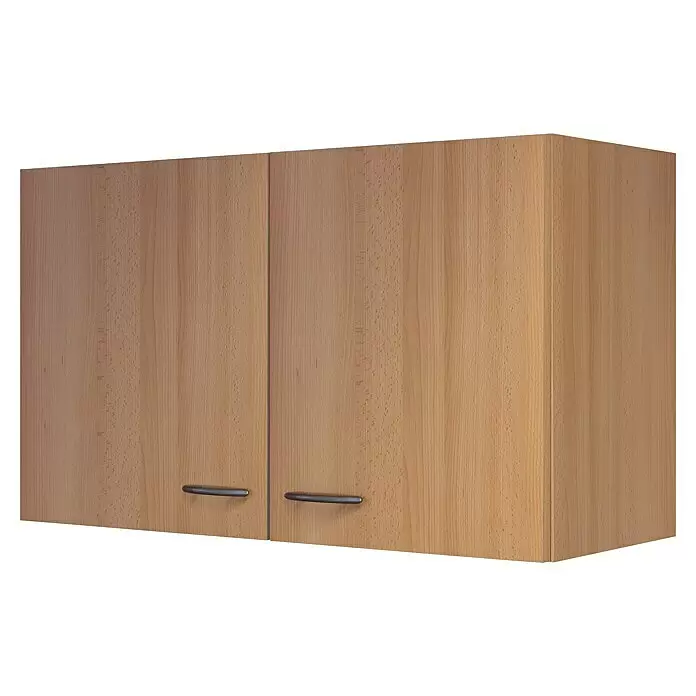Flex-Well Küchen-Hängeschrank Lima - 32 x 100 x 54 cm, Buche-Holznachbildung - Heller Holzschrank mit zwei Türen und zwei Griffen.