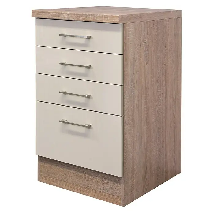 Flex-Well Palma Singleküche - 100 cm, Beige, Mit Elektrogeräten - Moderner Nachttisch mit vier Schubladen und Holzstruktur, ideal für Stauraum im Schlafzimmer. Praktisches Möbelstück mit stilvollem Design.