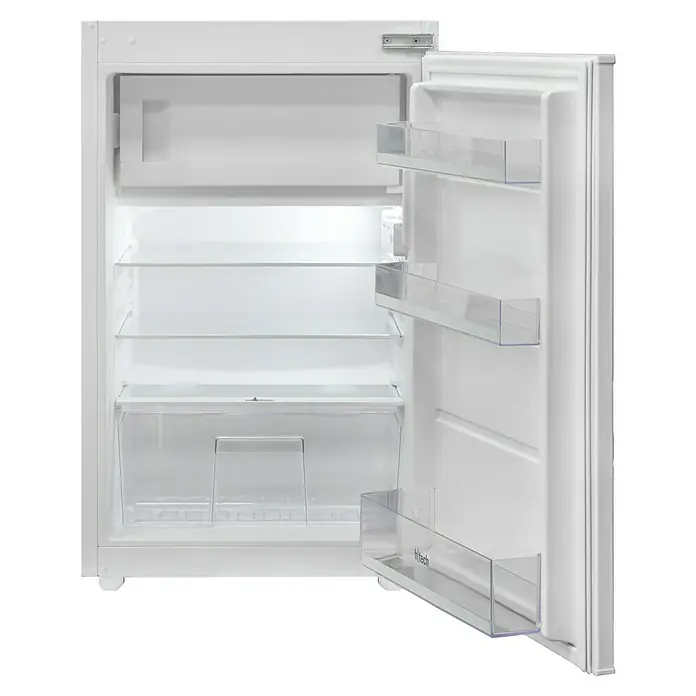 Flex-Well Palma Ergänzungsblock - 60 x 60 x 161 cm, Dekor Front: Sonstige - Weißer Kühlschrank mit geöffneter Tür, der seine leeren Regale und Fächer zeigt. Perfekt für die Essenslagerung in der Küche.
