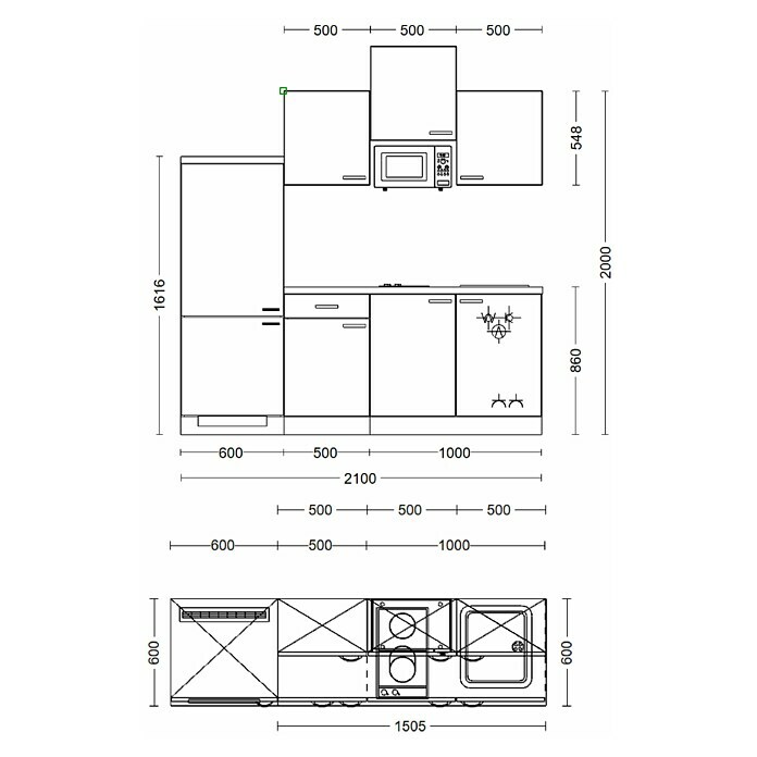 Flex-Well Sofia Singleküche (210 cm)