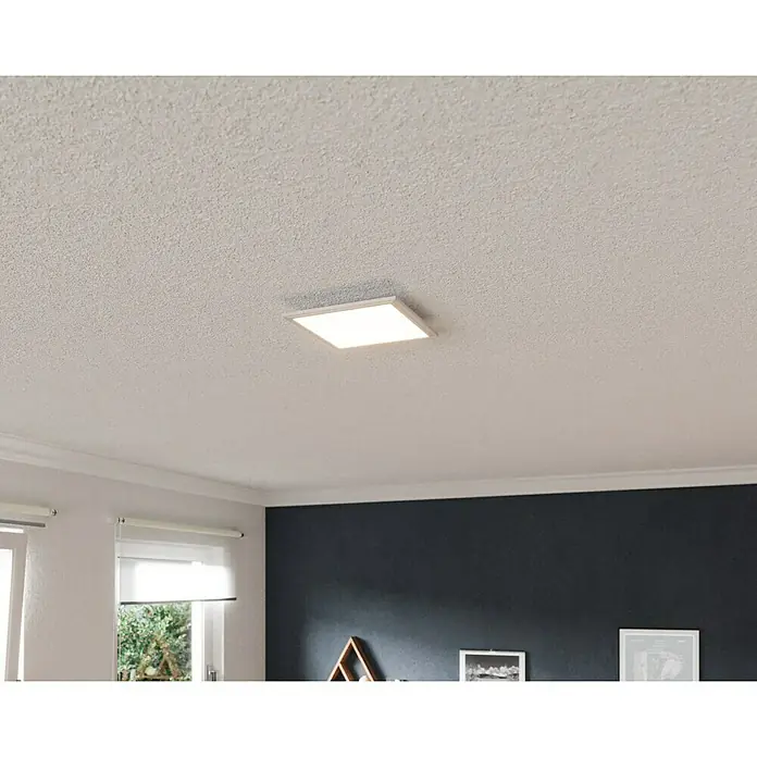 Tween Light LED-Panel 4000K - 13 W, L x B x H: 30 x 30 x 5 cm, Weiß, Neutralweiß - Quadratische Deckenleuchte mit hellem Licht auf einer strukturierten Decke.