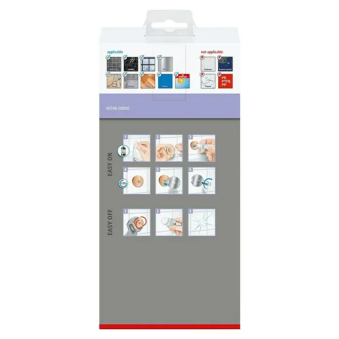 Tesa Moon Duschkorb - L x B x H: 12,5 x 25 x 9,2 cm, Graphit, Matt - Anwendbare und nicht anwendbare Oberflächen mit Montageanleitung für einen selbstklebenden Wandhaken.