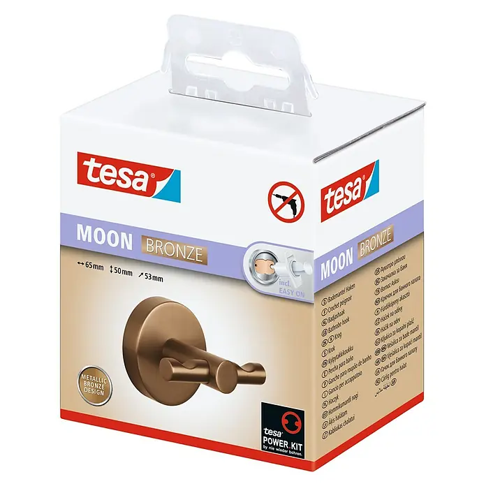 Tesa Moon Handtuchhaken - 2-armig, Bronze, Matt - Tesa Moon Bronze Bademantelhaken zur Wandmontage. Ideal für Bad und WC, einfache Montage ohne Bohren.