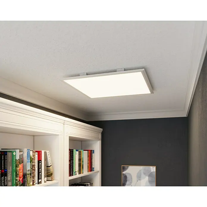 Tween Light LED-Panel 4000K - 38 W, L x B x H: 60 x 60 x 5 cm, Weiß, Neutralweiß - Eine moderne, quadratische LED-Deckenleuchte, die ein helles, gleichmäßiges Licht in einem stilvollen Raum spendet.