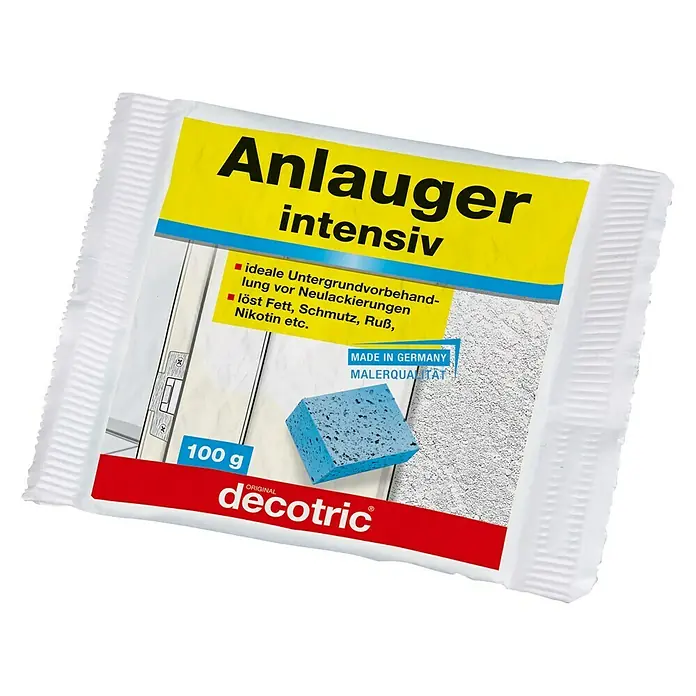 Decotric Anlauger super-clean - 0,1 kg, Pulver - Abgebildet ist eine Packung Anlauger Intensiv von Decotric, ein Reinigungsmittel zur Vorbereitung von Oberflächen.
