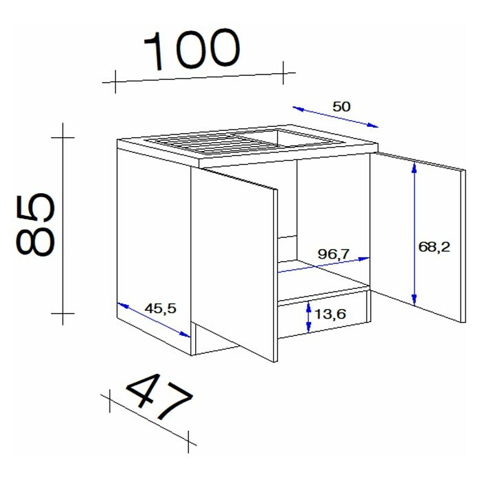 Flex-Well Komplettspüle (50 x 100 x 85 cm, Buche Nachbildung)