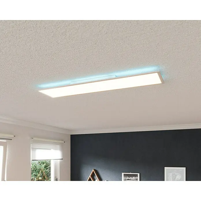 Tween Light LED-Panel RC-CCT-DIM-RGB-Backlight - 36 W, L x B x H: 120 x 30 x 5 cm, Weiß, RGBW - Moderne, rechteckige Deckenleuchte mit sanftem, blauem Umgebungslicht, die ein helles, einladendes Licht spendet.