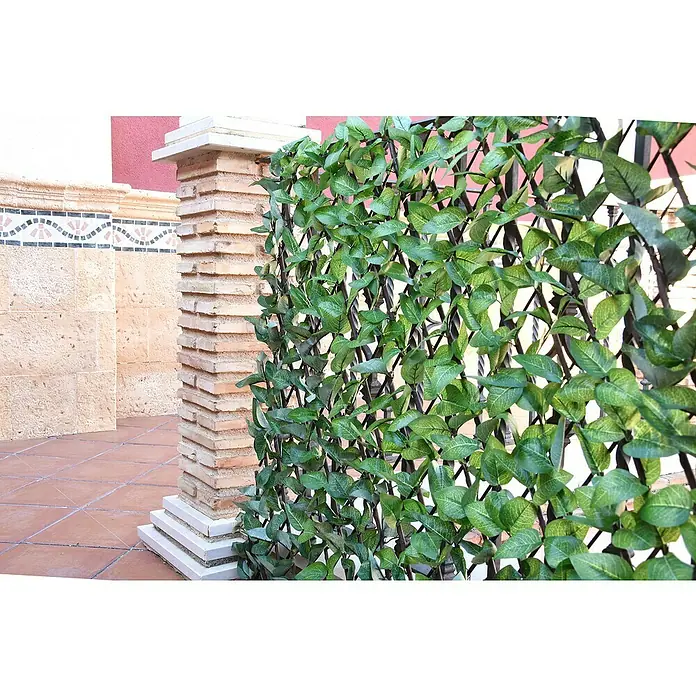 Faura Celosía extensible Mimbre con Hojas de Arce - 2 x 1 m, Verde - Valla decorativa de hojas de plástico ideal para jardines y balcones, proporcionando privacidad y realzando las áreas exteriores con follaje artificial.