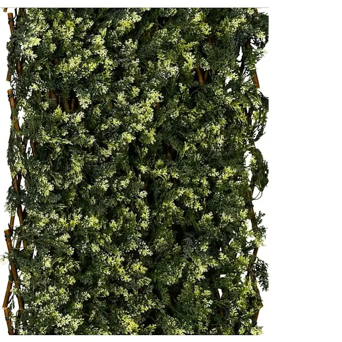 Faura Celosía extensible Mimbre con Hojas de Ciprés - 2 x 1 m, Verde - Seto artificial de hoja perenne sobre una celosía de madera, perfecto para el jardín. Su denso follaje ofrece privacidad y un aspecto natural.