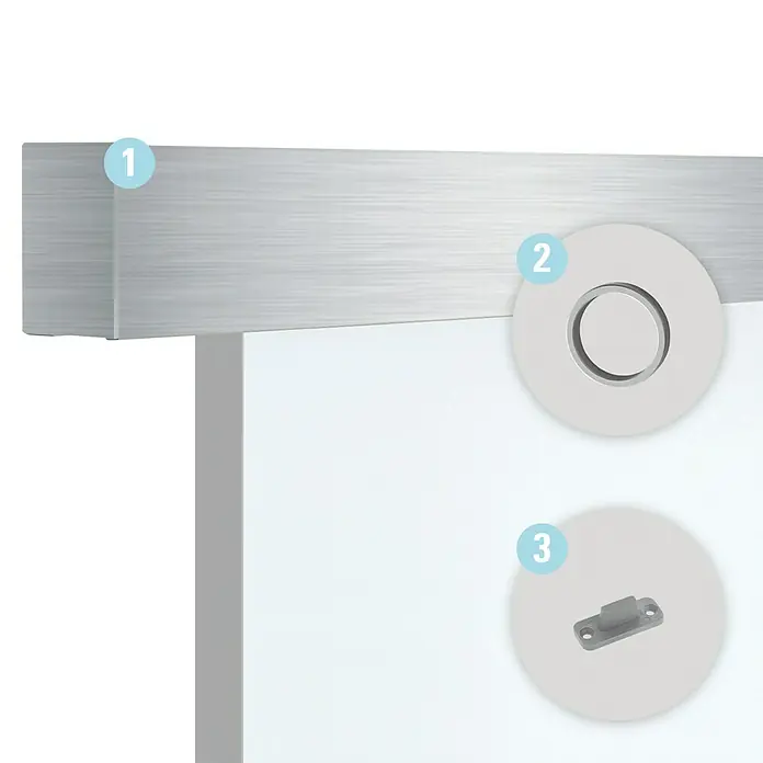 Diamond Doors Holzschiebetür-Beschlag Linea 40 Premium - Edelstahloptik, Art Beschlag: Geschlossen, 1.900 mm - Produktansicht mit Details zu Schiebetürbeschlägen, inklusive Schiene, Rollen und Befestigungselementen für eine elegante Installation.