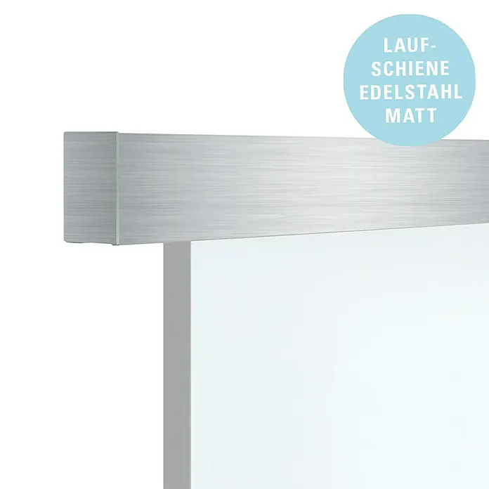Diamond Doors Holzschiebetür-Beschlag Linea 60 Premium 2.0 - Edelstahloptik, Art Beschlag: Geschlossen, Länge: 2.000 mm - Produktansicht einer Laufschiene Edelstahl Matt. Die Laufschiene ist aus hochwertigem, mattem Edelstahl gefertigt und bietet eine elegante Lösung.