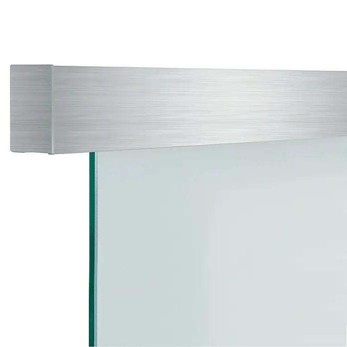 Diamond Doors Glasschiebetür-Beschlag Linea 60 Premium 2.0 - Edelstahloptik, Art Beschlag: Geschlossen, Länge: 2.200 mm - Detailaufnahme einer Schiebetür mit Metalleinfassung, die modernes Design und Funktionalität vereint.