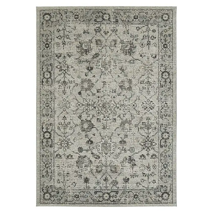 Outdoor-Teppich Austin - Hellgrau, 190 x 133 cm, 100 % Polypropylen - Grauer Teppich mit traditionellen Mustern für Wohnräume.