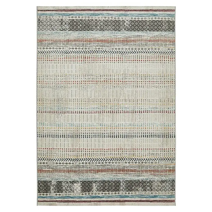 Outdoor-Teppich Austin - Graublau, 230 x 160 cm, 100 % Polypropylen - Quadratischer Teppich mit Streifenmuster in Beige, Braun, Blau und Grau. Ein dekoratives Element für jeden Raum.