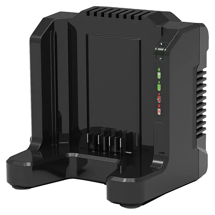Greenworks 60V Akkusystem Akku-Rasenmäher GD60LM46SP - 60 V, 1 Akku, 4 Ah, Schnittbreite: 46 cm - Schwarzes Batterieladegerät für Elektrowerkzeuge mit LED-Anzeigen. Zum Aufladen von Akkus für Bohrmaschinen und andere Geräte.