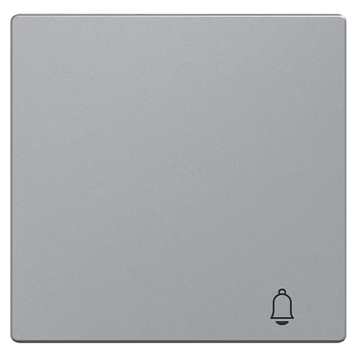 Merten System M Universalwippe MEG3305-0460 - Mit Symbol Klingel, Aluminium matt, Kunststoff - Quadratischer grauer strukturierter Klingelknopf mit Glockensymbol.