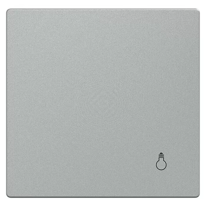 Merten System M Universalwippe MEG3302-0460 - Mit Symbol Licht, Aluminium matt, Kunststoff - Quadratischer, hellgrauer Smart-Home-Schalter mit Textur und Glühbirnen-Symbol.