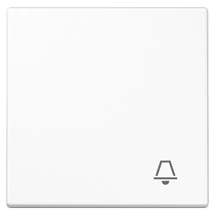 Jung LS 990 Universalwippe LS990KWW - Mit Symbol Klingel, Alpinweiß glänzend, Kunststoff - Weißes rechteckiges Schalterpanel mit abgerundeten Ecken und einem Glockensymbol.