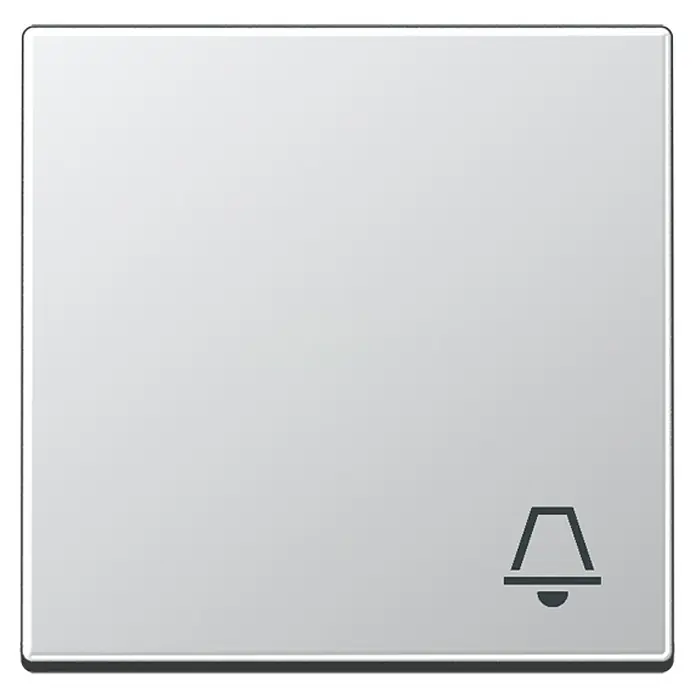 Jung A Universalwippe A590KAL - Mit Symbol Klingel, Aluminium matt, Kunststoff - Ein weißer Klingelknopf mit einem einfachen Glockensymbol in der unteren rechten Ecke, ideal für jeden Eingangsbereich.