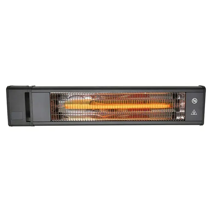 Palram – Canopia Calefacción para invernadero - 73,5 x 15,5 x 7,3 cm - Imagen de un calentador radiante infrarrojo. El calentador es negro y tiene una rejilla de protección frente al elemento calefactor.