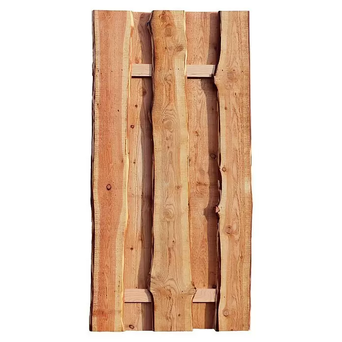Joda Sichtschutzelement Vancouver - 90 x 180 cm, Holz, Naturbelassen - Rustikales Holzzaunfeld mit Naturkanten und sichtbarer Maserung, mit horizontalen Stützbalken.