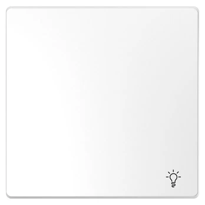 Merten System Design Universalwippe MEG3302-6035 - Mit Symbol Licht, Lotosweiß glänzend, Kunststoff - Weißes, abgerundetes Panel mit einem grauen Glühbirnen-Symbol.