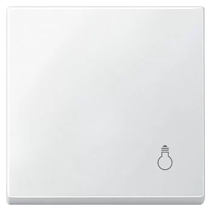 Merten System M Universalwippe MEG3302-0419 - Mit Symbol Licht, Polarweiß matt, Kunststoff - Weißer, quadratischer Smart-Lichtschalter in minimalistischem Design mit Glühbirnensymbol zur Lichtsteuerung.