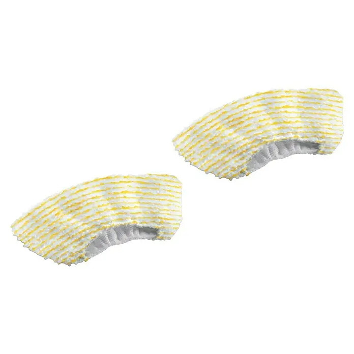 Kärcher Mikrofasertuch-Set für Handdüse - 2 Stk. - Zwei Dampfmop-Pads mit gelben Streifen und weißem, elastischem Rand für eine effektive und hygienische Reinigung verschiedener Bodenflächen.