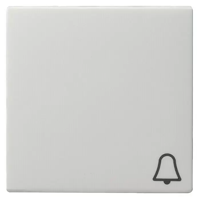 Merten System M Universalwippe MEG3305-0319 - Mit Symbol Klingel, Polarweiß glänzend, Kunststoff - Weißer quadratischer Klingelknopf mit Glockensymbol unten rechts.