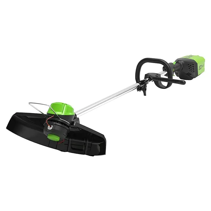 Greenworks 60V Akkusystem Akku-Rasentrimmer GD60LT - 60 V, Li-Ionen, Ohne Akku, Schnittbreite Faden: 40 cm - Akkubetriebener Rasentrimmer mit grünem und schwarzem Design, ideal für die Gartenpflege. Praktisches Gartengerät für präzise Rasenkanten.
