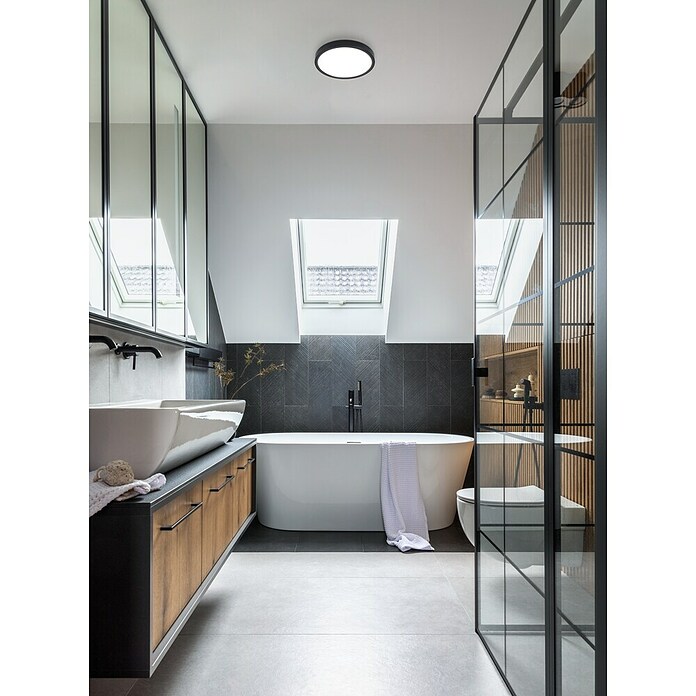 Eglo Fueva 5 Okrugla stropna LED svjetiljka  (Ø x V: 285 mm x 2,8 cm, Crna, Topla bijela) | BAUHAUS