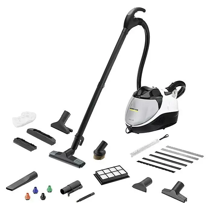 Kärcher Dampfsauger SV 7 - 2.200 W - Weiß-schwarzer Kärcher Dampfreiniger mit einer Vielzahl schwarzer und farbiger Zubehörteile für vielseitige Reinigungsaufgaben.