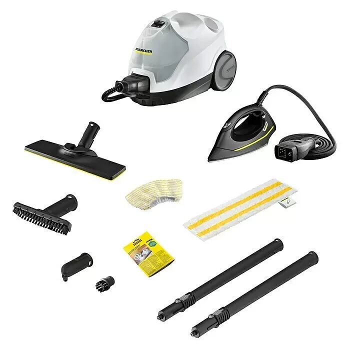 Kärcher Dampfreiniger SC 4 EasyFix Iron - 2.000 W, Aufheizzeit: 4 min, Behältervolumen: 0,8 l - Kärcher Dampfreiniger mit Bügeleisenaufsatz, Bodendüse, Bürsten und Mikrofasertüchern.