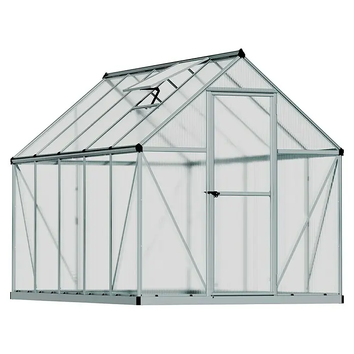 Palram – Canopia Invernadero Mythos - Medidas ext. (An x Pr): 185 x 306 cm, 4 mm, Plateado - Invernadero con estructura de aluminio y paneles de policarbonato. Perfecto para el cultivo de plantas y la protección contra el clima.