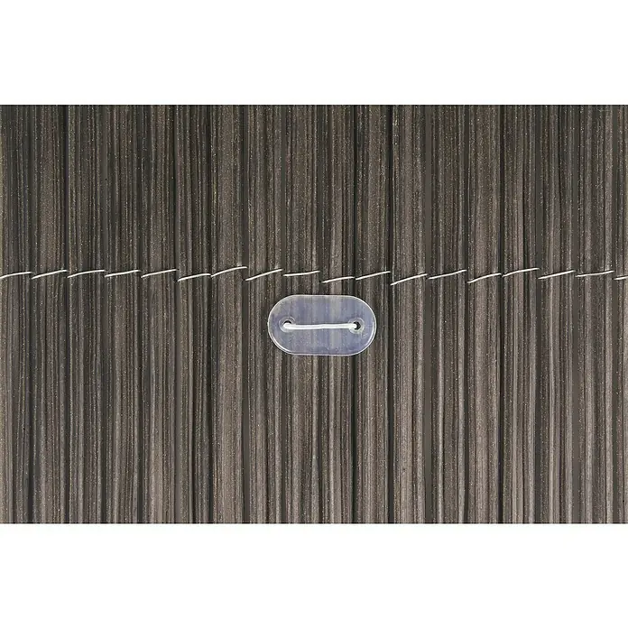 Nortene Clip de fijación Fixcane - Plástico, Transparente, 20 ud. - Primer plano de una valla de privacidad de bambú con un sujetador transparente y un fino cordón blanco.
