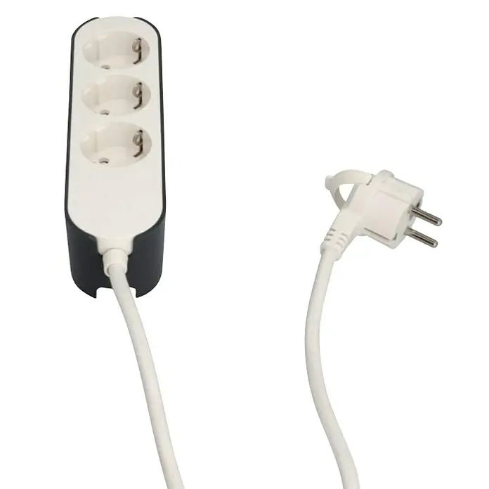 UniTEC Steckdosenleiste Greenline - 3-fach, Weiß/anthrazit, Kabellänge: 1,8 m, Mit Schalter - Steckdosenleiste mit drei Steckplätzen und einem weißen Stecker. Perfekt für den Einsatz im Haushalt oder Büro.