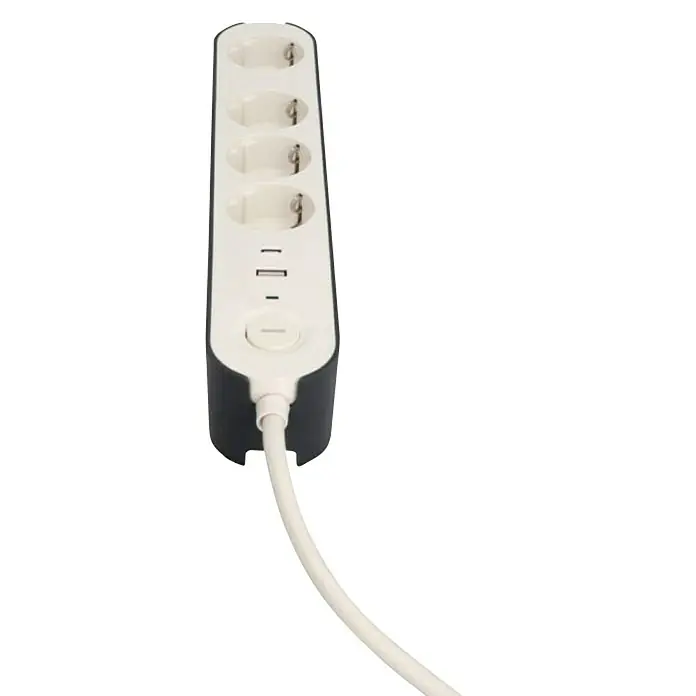 UniTEC Steckdosenleiste Greenline - 4-fach, Weiß/anthrazit, Kabellänge: 1,8 m, Mit Schalter - Steckerleiste mit drei Steckdosen und USB-Anschlüssen. Ideal zum Laden verschiedener Geräte.